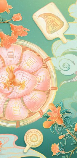 [2436x1125]红桃粿 特色 插画 石榴花 苹果手机动漫壁纸图片