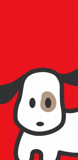 [2436x1125]红色背景 卡通 小狗 可爱 苹果手机动漫壁纸图片