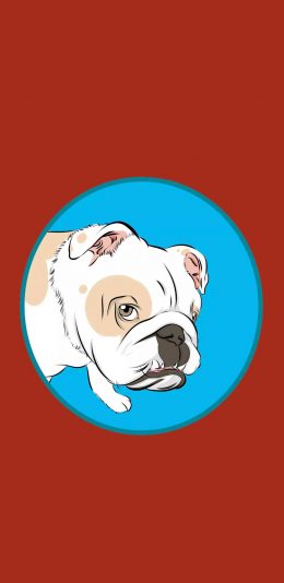 [2436x1125]红色背景 卡通 狗狗 斗牛犬 苹果手机动漫壁纸图片