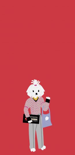 [2436x1125]红色背景 卡通 狗狗 泰迪 苹果手机动漫壁纸图片