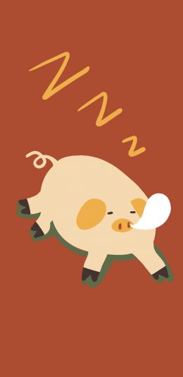 [2436x1125]红色背景 卡通 猪猪 睡觉 苹果手机动漫壁纸图片