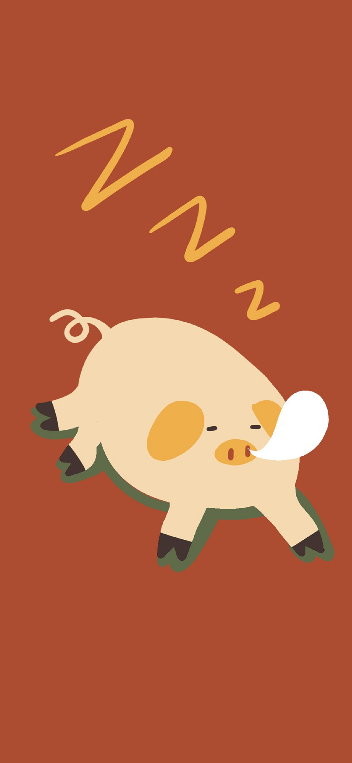 [2436×1125]红色背景 卡通 猪猪 睡觉 苹果手机动漫壁纸图片