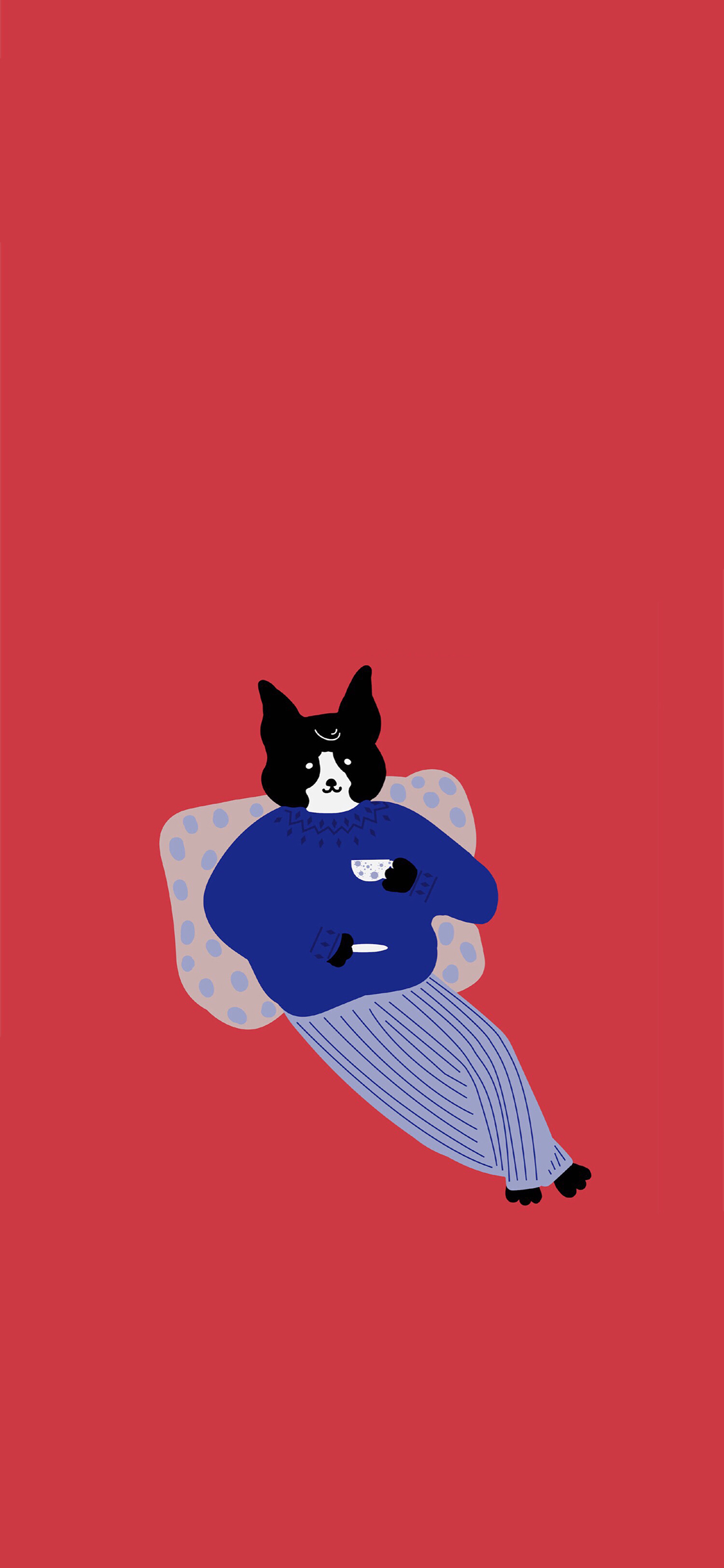 [2436×1125]红色背景 卡通狗狗 苏牧 苹果手机动漫壁纸图片