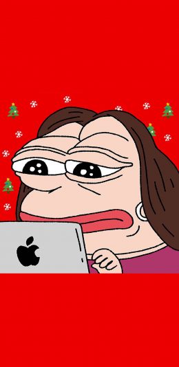 [2436x1125]红色背景 悲伤蛙 卡通 苹果电脑 苹果手机动漫壁纸图片