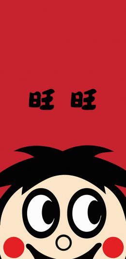 [2436x1125]红色背景 旺仔 旺旺 卡通 苹果手机动漫壁纸图片