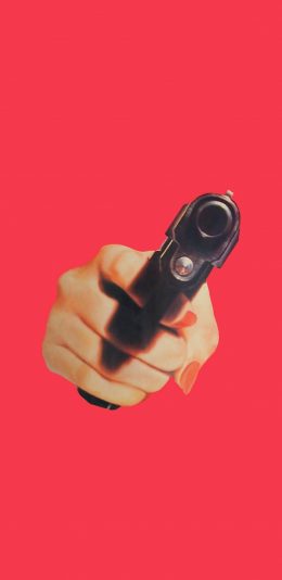 [2436x1125]红色背景 枪支 枪械 苹果手机动漫壁纸图片