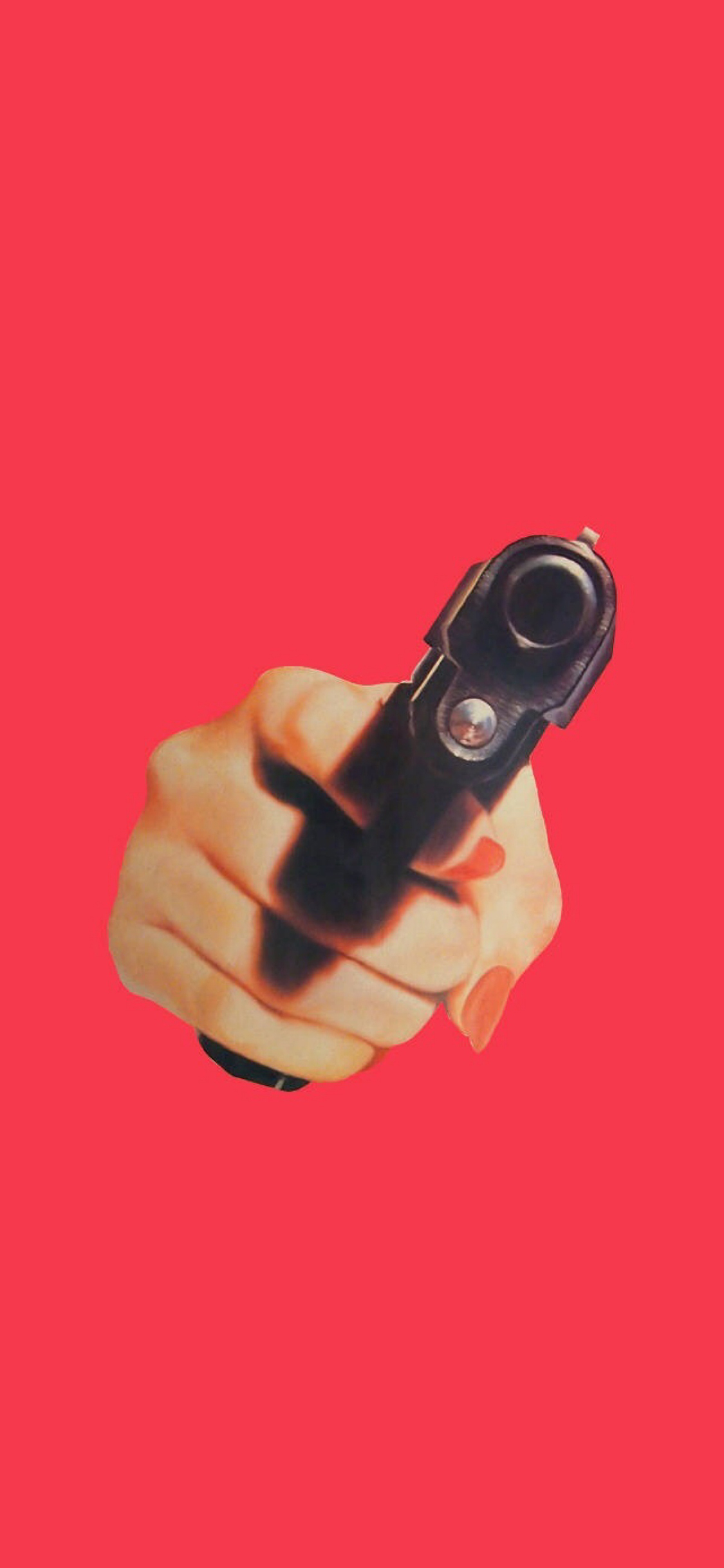 [2436×1125]红色背景 枪支 枪械 苹果手机动漫壁纸图片