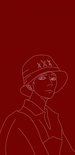 [2436x1125]红色背景 简笔画 男孩 线条 苹果手机动漫壁纸图片