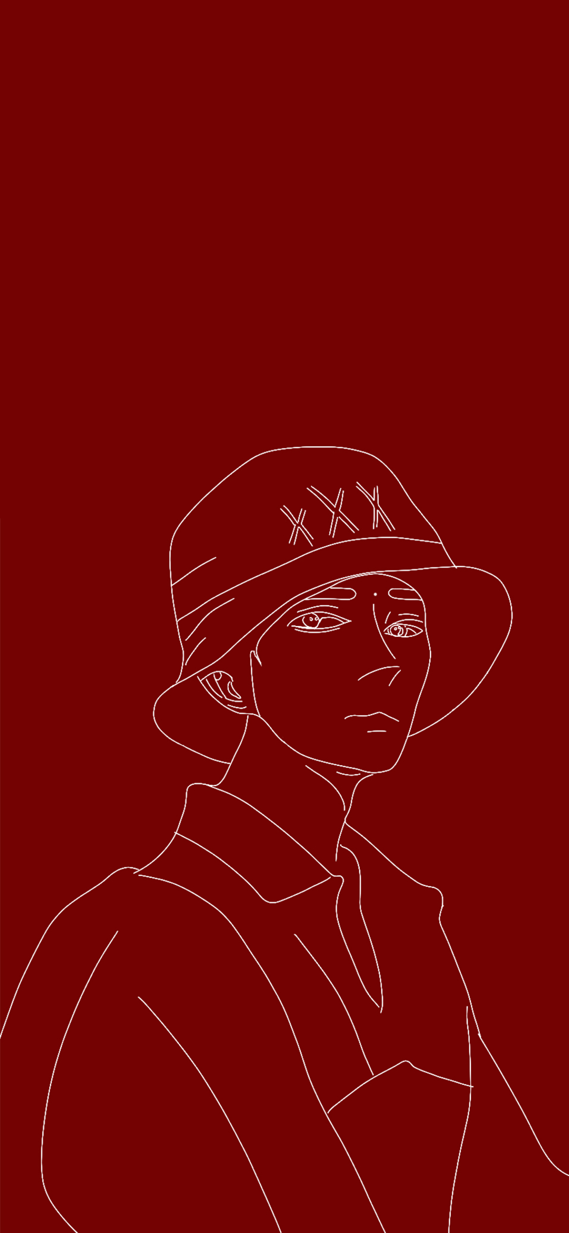 [2436×1125]红色背景 简笔画 男孩 线条 苹果手机动漫壁纸图片