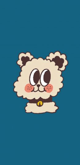 [2436x1125]纯色 蓝色背景 卡通 小狗 苹果手机动漫壁纸图片