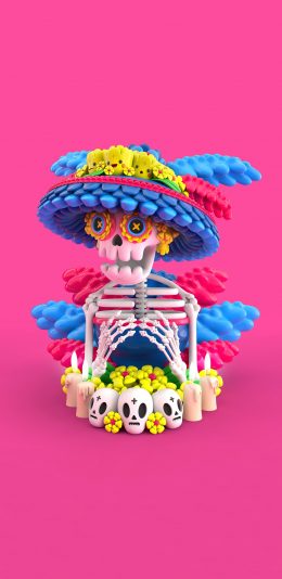 [2436x1125]纯色背景 3D骷颅 色彩 苹果手机动漫壁纸图片