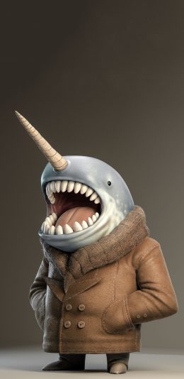 [2436x1125]纯色背景 3D鲨鱼 模型 苹果手机动漫壁纸图片