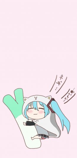 [2436x1125]纯色背景 初音未来 甩葱 苹果手机动漫壁纸图片