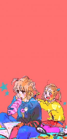 [2436x1125]纯色背景 动漫 少女 插图 苹果手机动漫壁纸图片