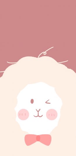 [2436x1125]纯色背景 卡通 小羊 腮红 可爱（取自微博：Seoulanchic） 苹果手机动漫壁纸图片