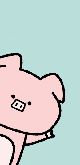 [2436x1125]纯色背景 卡通 猪猪 可爱 苹果手机动漫壁纸图片