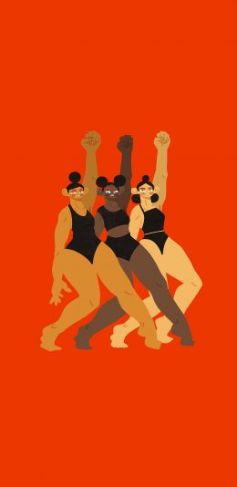 [2436x1125]纯色背景 卡通 肌肉少女 苹果手机动漫壁纸图片