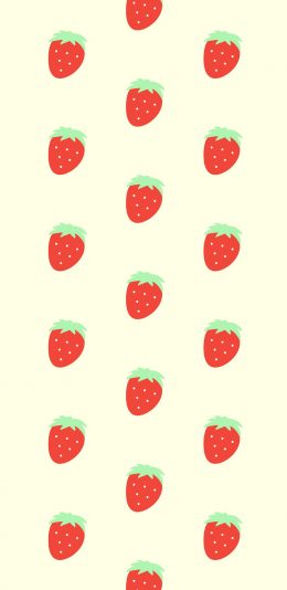 [2436x1125]纯色背景 卡通 草莓 平铺 苹果手机动漫壁纸图片