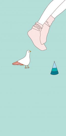 [2436x1125]纯色背景 卡通 鸽子 腿 苹果手机动漫壁纸图片