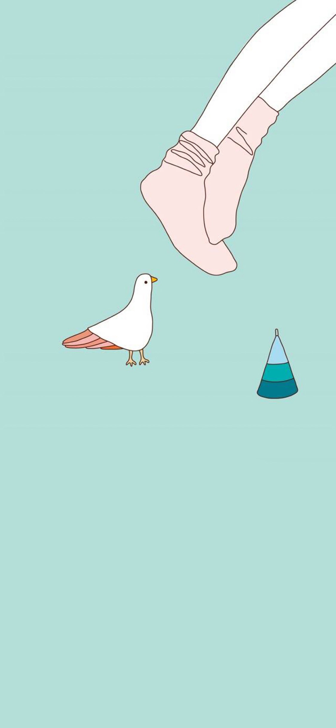 [2436×1125]纯色背景 卡通 鸽子 腿 苹果手机动漫壁纸图片