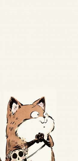 [2436x1125]纯色背景 卡通小狐狸 胖 Q版 苹果手机动漫壁纸图片