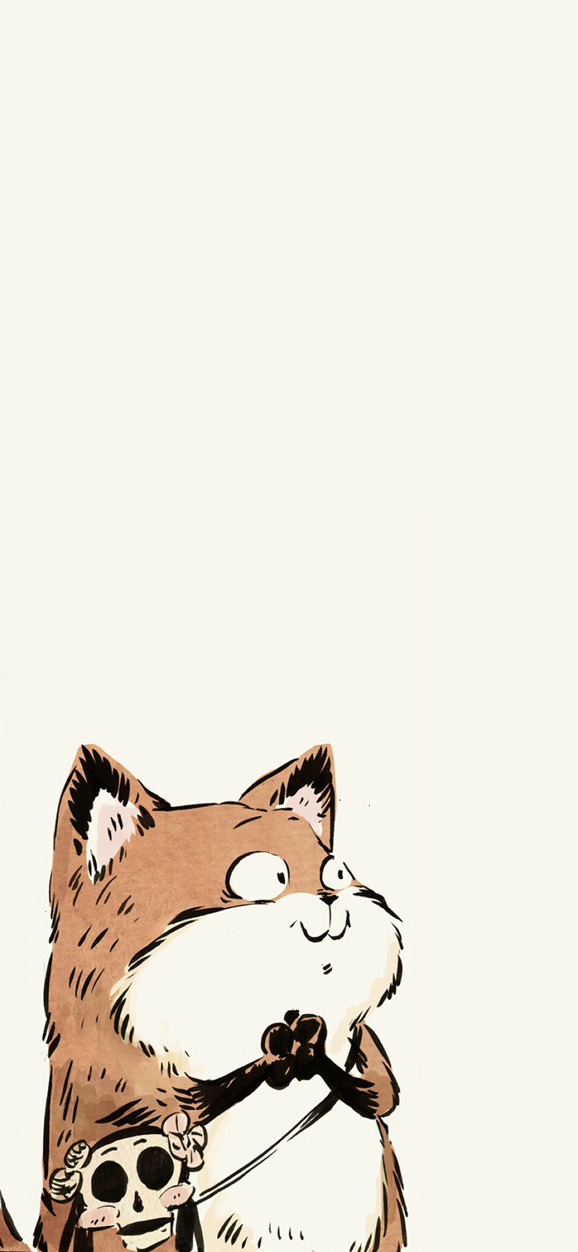 [2436×1125]纯色背景 卡通小狐狸 胖 Q版 苹果手机动漫壁纸图片