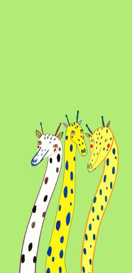 [2436x1125]纯色背景 卡通长颈鹿 斑点 苹果手机动漫壁纸图片