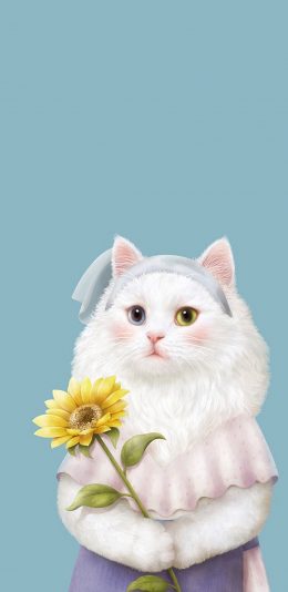 [2436x1125]纯色背景 插图 猫咪 可爱 苹果手机动漫壁纸图片