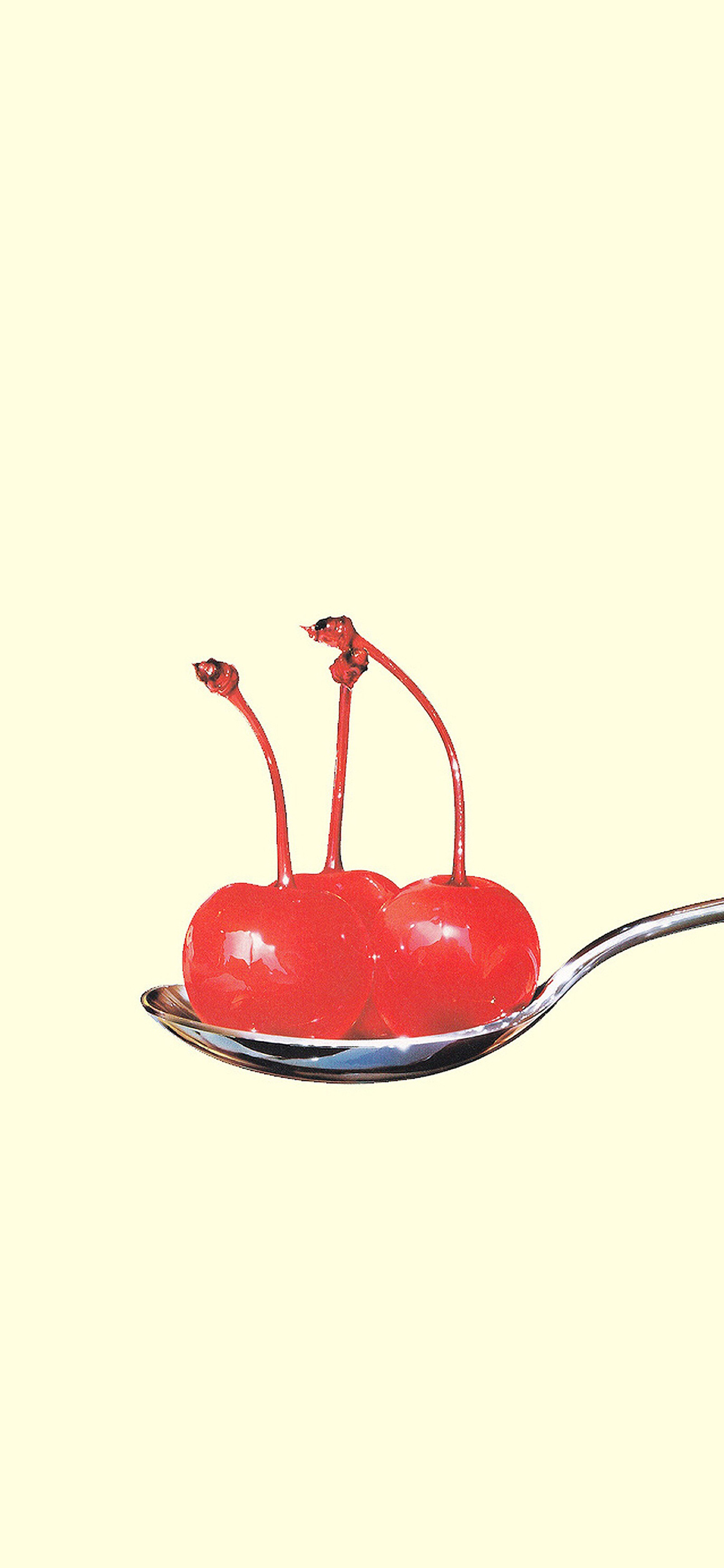 [2436×1125]纯色背景 樱桃 抠图 勺子 苹果手机动漫壁纸图片