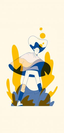 [2436x1125]纯色背景 男孩 插图 牛仔装 简笔 苹果手机动漫壁纸图片