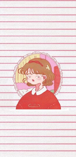[2436x1125]线条 女孩 插图 可爱 短发 苹果手机动漫壁纸图片
