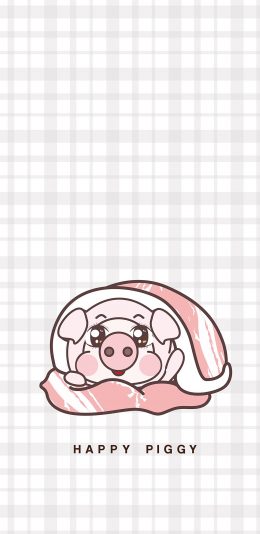 [2436x1125]绘画 恭猪 方格 可爱 苹果手机动漫壁纸图片
