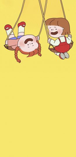 [2436x1125]绘画 荡秋千 女孩 可爱 卡通 苹果手机动漫壁纸图片