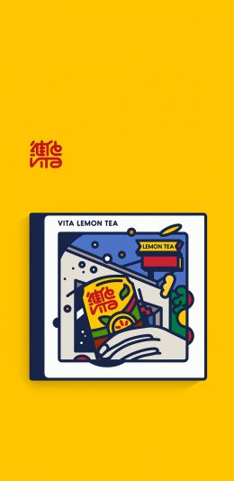 [2436x1125]维他 柠檬茶 商业 插图 黄色 苹果手机动漫壁纸图片