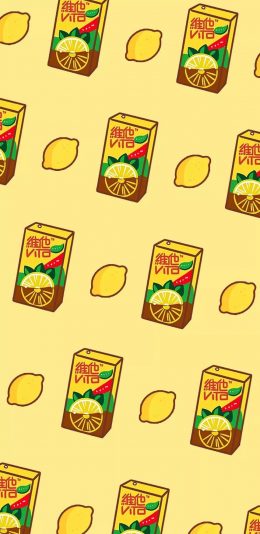 [2436x1125]维他茶 柠檬 卡通 平铺 苹果手机动漫壁纸图片