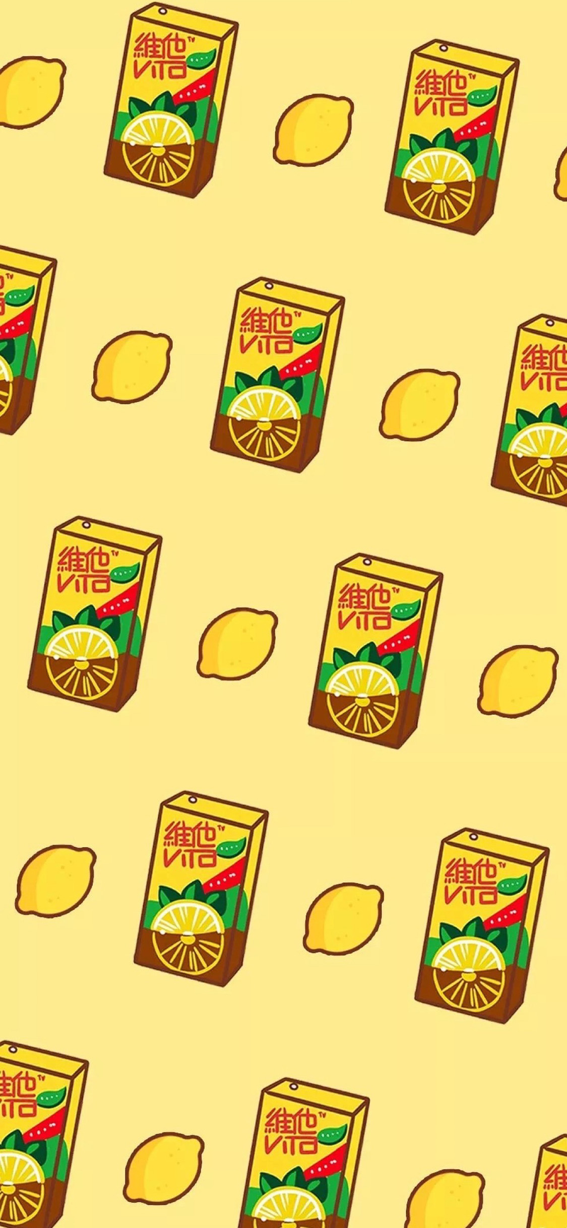 [2436×1125]维他茶 柠檬 卡通 平铺 苹果手机动漫壁纸图片