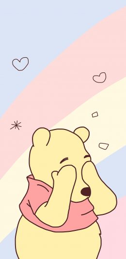 [2436x1125]维尼熊 可爱 卡通 色彩 爱心 苹果手机动漫壁纸图片