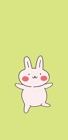 [2436x1125]绿色 纯色背景 卡通 小兔子 可爱 苹果手机动漫壁纸图片
