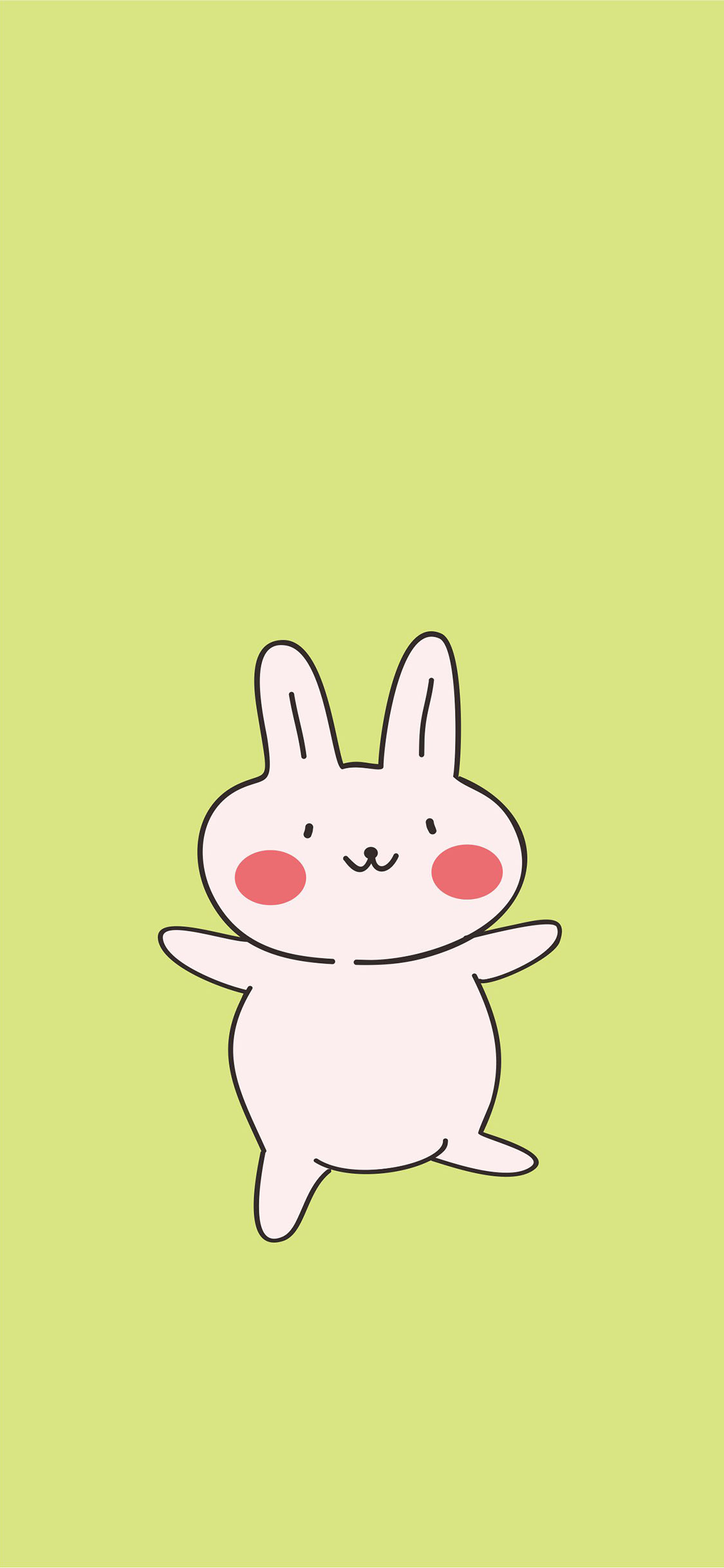 [2436×1125]绿色 纯色背景 卡通 小兔子 可爱 苹果手机动漫壁纸图片