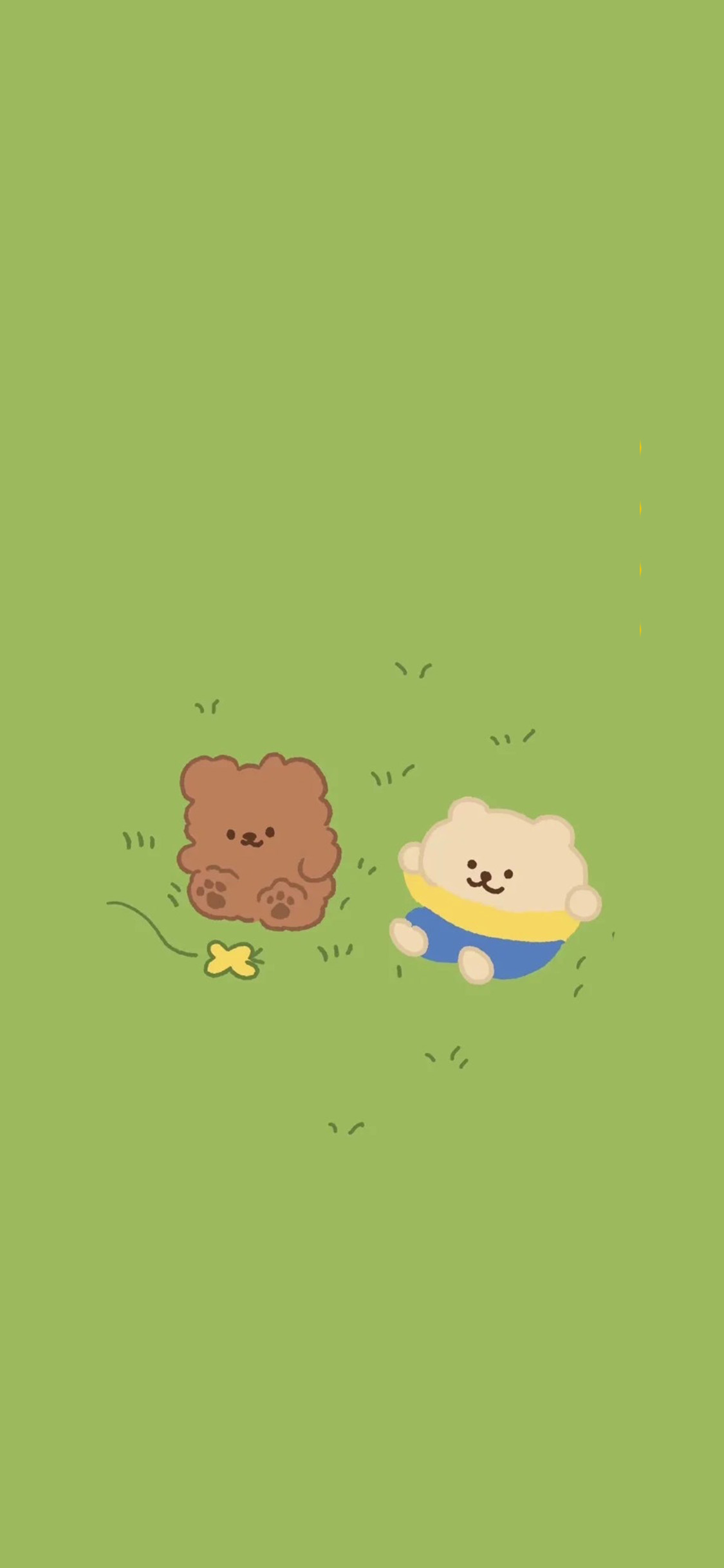 [2436×1125]绿色 草地 卡通 小熊 可爱 苹果手机动漫壁纸图片