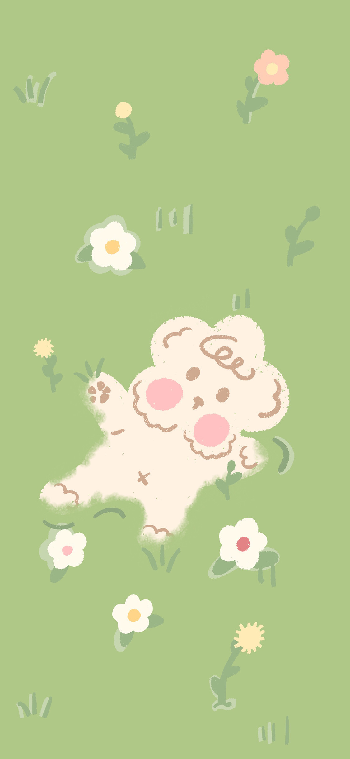 [2436×1125]绿色 草地 卡通 小狗 苹果手机动漫壁纸图片