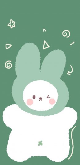 [2436x1125]绿色背景 卡通 兔子 可爱 苹果手机动漫壁纸图片