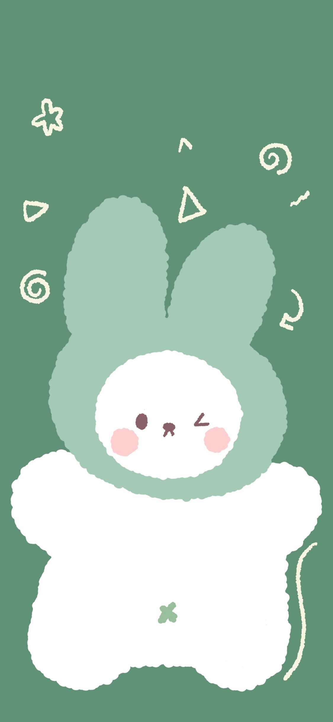 [2436×1125]绿色背景 卡通 兔子 可爱 苹果手机动漫壁纸图片