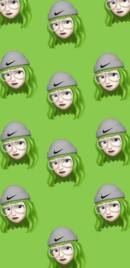 [2436x1125]绿色背景 卡通 女头 平铺 苹果手机动漫壁纸图片