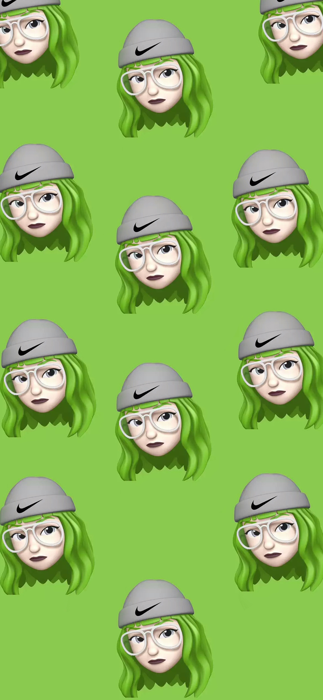 [2436×1125]绿色背景 卡通 女头 平铺 苹果手机动漫壁纸图片