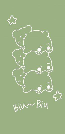 [2436x1125]绿色背景 卡通 小熊 简笔 苹果手机动漫壁纸图片