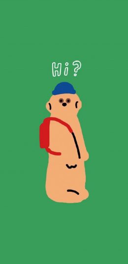 [2436x1125]绿色背景 卡通 狗狗 hi？ 苹果手机动漫壁纸图片