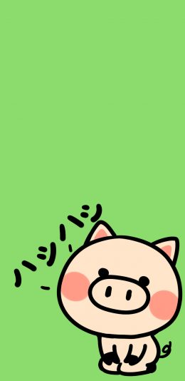 [2436x1125]绿色背景 卡通 猪猪 可爱 苹果手机动漫壁纸图片