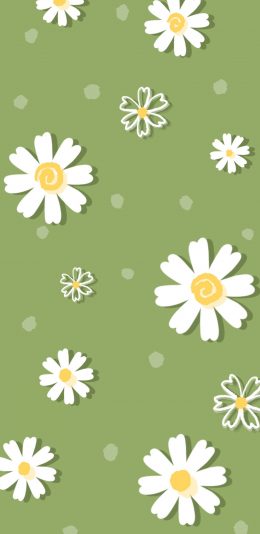 [2436x1125]绿色背景 卡通 花朵 平铺 苹果手机动漫壁纸图片