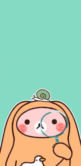 [2436x1125]绿色背景 卡通 萌物 苹果手机动漫壁纸图片